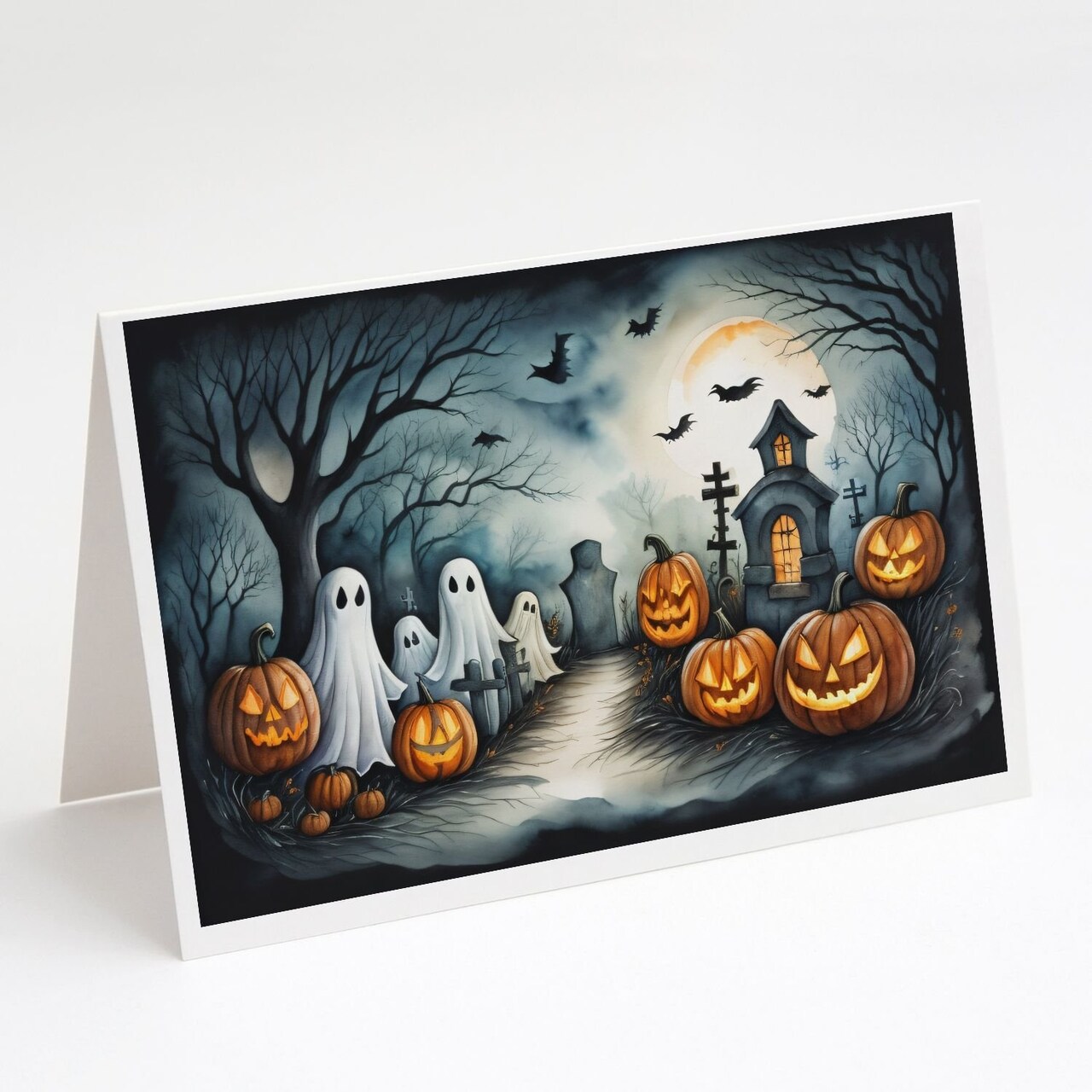 Edge Collections - 5" x 7" - Multicolor - Ghosts Spooky Halloween Greeting Cards - 8 Pieces